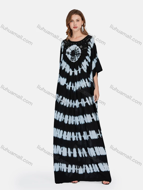 Wholesale Women's Elegant Folkloric African Tie Dye Sequins Half Sleeve Floor Length Kaftan Robe Dress ZRSF-574D2#, Guangzhou Clothing Wholesale Market & Suppliers - LIUHUAMALL, Specialty