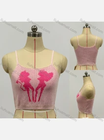 Wholesale Women's Fashion Sleeveless Square Neck Cartoon Print Knit Crop Sweater Cami Top, LIUHUA CLOTHING WHOLESALE