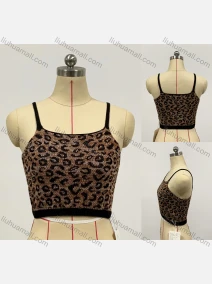 Wholesale Women's Fashion Sleeveless Square Neck Leopard Print Knit Crop Sweater Cami Top, LIUHUA CLOTHING WHOLESALE