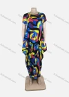 Wholesale Women's African Plus Size Crew Neck Short Sleeve Pockets Abstract Print Loose Fit Dress 8820# - Liuhuamall