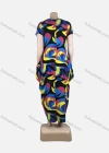 Wholesale Women's African Plus Size Crew Neck Short Sleeve Pockets Abstract Print Loose Fit Dress 8820# - Liuhuamall