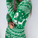 Women's Casual New Year Long Sleeve Snowflake Knit Sweater Dress Green Clothing Wholesale Market -LIUHUA