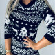 Women's Casual New Year Long Sleeve Snowflake Knit Sweater Dress Black Clothing Wholesale Market -LIUHUA
