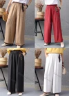 Wholesale Women's Loose Fit Elastic Waist Splicing Patchwork Wide Leg Pants - Liuhuamall