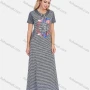 Wholesale Women's Casual Round Neck Striped Floral Letter Print Maxi Tee Dress preview