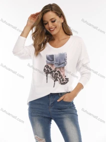 Wholesale Women's Drop Shoulder Pattern Long Sleeve Tee, LIUHUA CLOTHING WHOLESALE