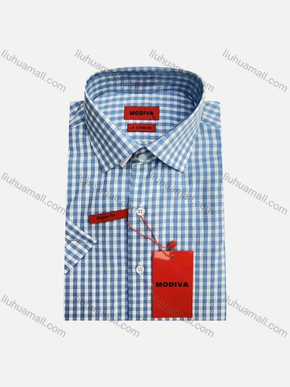 Wholesale Gingham Business Wear For Men Classic Pointed Collar Short Sleeved #66