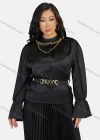 Wholesale Women's Casual Poet Sleeve Blouse With Belt & Pleated Skirt 2-Piece Set 9148-1# - Liuhuamall