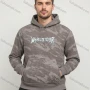 Wholesale Brown Long Sleeve Hoodie w/ Abstract Pattern, Chest Pocket & Drawstring Hood. Minimalist Streetwear preview
