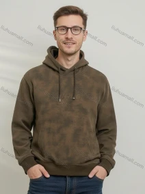 Wholesale Brown Long Sleeve Hoodie w/ Abstract Art Print & Drawstring Hood. Minimalist Streetwear, LIUHUA CLOTHING WHOLESALE