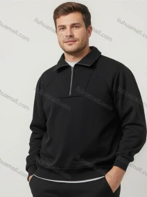 Wholesale Black Zip - Up Long Sleeve Top w/Stand - Collar! Durable Premium Fabric for Men's Casual/Formal Bulk Order, LIUHUA CLOTHING WHOLESALE