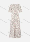 Wholesale Women's Casual Crew Neck Trumpet Sleeve Floral Print Ruffle Trim Button Front Maxi Dress - Liuhuamall