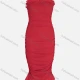 Wholesale Women's Fashion Off Shoulder Ruffle Trim Ruched Bodycon Plain Dress Red Clothing Wholesale Market Liuhua