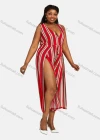 Wholesale Women's Trendy V Neck Sleeveless Striped Split Thigh Romper 27284# - Liuhuamall