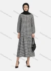 Wholesale Women's Casual Plaid Print Long Sleeve Ruffle Hem Midi Dress 1309# - Liuhuamall