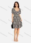 Wholesale Women's Elegant Vintage Print V Neck Lace Trim Shirred Puff Sleeve Ruffle Hem Short Dress - Liuhuamall