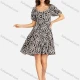 Wholesale Women's Elegant Vintage Print V Neck Lace Trim Shirred Puff Sleeve Ruffle Hem Short Dress Black Clothing Wholesale Market Liuhua