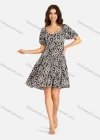Wholesale Women's Elegant Vintage Print V Neck Lace Trim Shirred Puff Sleeve Ruffle Hem Short Dress - Liuhuamall