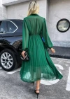 Wholesale Women's Casual Plain Tie Neck Long Sleeve Pleated Midi Dress - Liuhuamall