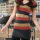 Wholesale Women's Casual V Neck Striped Colorblock Ribbed Short Sleeve Mid Length Sweater Top 1083# 532# Clothing Wholesale Market Liuhua