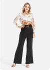 Wholesale Women's High Waist Buckle Belted Solid Flared Trousers - Liuhuamall