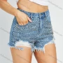Wholesale Women's Fashion High Waist Rivet Ripped Raw Hem Distressed Denim Shorts preview