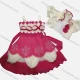 Wholesale Girls Lovely 3D Floral Rhinestone Appliques Ruched Tiered Ruffle Trim Cami Dress With Short Sleeve Crop Cardigan Deep Pink Clothing Wholesale Market Liuhua