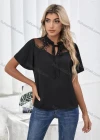 Wholesale Women's Casual Plain Guipure Lace Tie Neck Short Sleeve Blouse - Liuhuamall