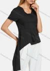 Wholesale Women's Square Neck Short Sleeve Zipper Open Back Asymmetrical Hem Plain Blouse - Liuhuamall