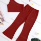 Wholesale Girl's Plain Rib-knit Bow Knot One Shoulder Crop Tank Top & Flare Pants 2 Piece Set Red Clothing Wholesale Market Liuhua