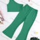 Wholesale Girl's Plain Rib-knit Bow Knot One Shoulder Crop Tank Top & Flare Pants 2 Piece Set Forest Green Clothing Wholesale Market Liuhua