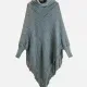Women's Casual Lantern Sleeve Fringe Trim Plain Knit Poncho Slate Gray Clothing Wholesale Market -LIUHUA