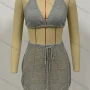 Wholesale Women's Sexy 2 Piece Knitted Halter Lace Up Hollow Out Cover Up Top With Skirt preview
