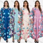 Wholesale Women's Elegant Muslim Islamic Floral Print Pearl Decor Rhinestone Maxi Abaya Dress AB301# preview