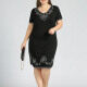 Women's Plus Size Casual Crew Neck Short Sleeve Embroidery Knee Length Dress Black Clothing Wholesale Market -LIUHUA