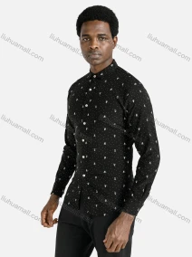 Wholesale Men's Casual Long Sleeve Abstract Print Polka Dot Print Button Down Shirt, LIUHUA CLOTHING WHOLESALE