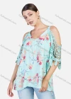 Wholesale Women's V Neck Hollow Out Sleeve Flower Print Cold Shoulder Casual Blosue - Liuhuamall