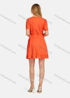 Wholesale Women's Wrap V-neck Puff Sleeve Wrap Ruffle Hem Plain Short Dress - Liuhuamall