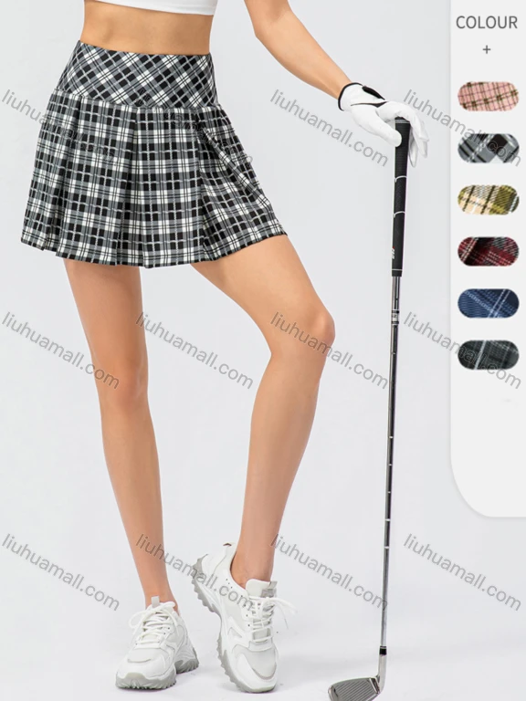 Wholesale Women's Plaid Print High Waisted Athletic Golf Tennis Skort With Pockets