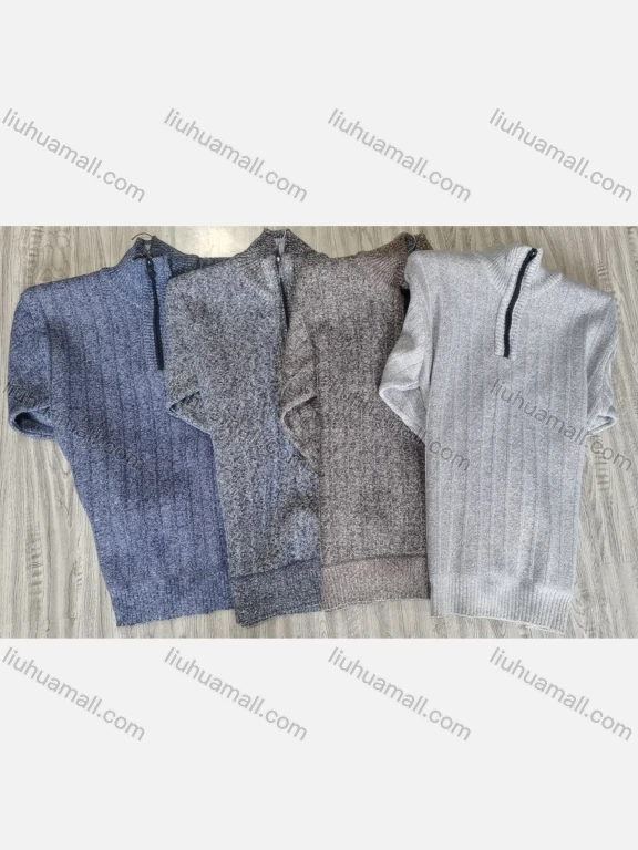Wholesale Men's Knitted Long-Sleeve Stand Collar Plain Fleece Lined Sweaters With Quarter Zip Design