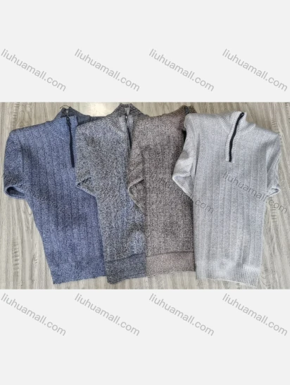 Wholesale Men's Knitted Long-Sleeve Stand Collar Plain Fleece Lined Sweaters With Quarter Zip Design