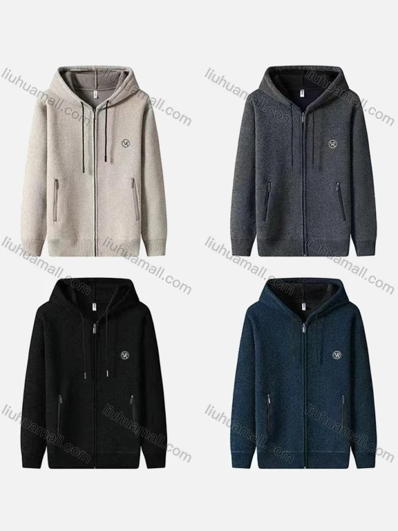 Wholesale Men's Plain Zip-Up Hooded Sweetshirt With Zip Pockets & Fleece Lined