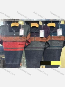 Wholesale Men's Polo-Style Long Sleeve Sweaters with Striped Pattern and Patch Pocket, LIUHUA CLOTHING WHOLESALE