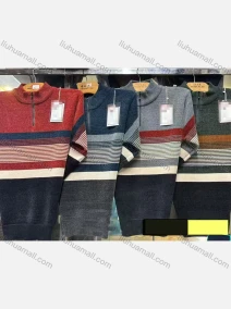 Wholesale Men's Long Sleeve Stand Collar Knitted Sweaters with Horizontal Stripes, LIUHUA CLOTHING WHOLESALE
