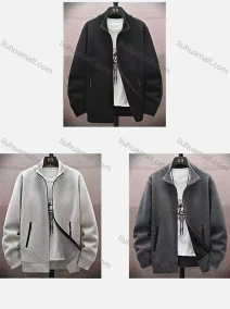 Wholesale Men's Zip-Up Plain Stand Collar Fleece Jacket with Zipper Pockets, LIUHUA CLOTHING WHOLESALE