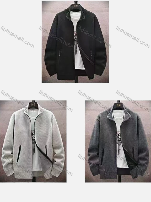 Wholesale Men's Zip-Up Plain Stand Collar Fleece Jacket with Zipper Pockets