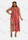 Wholesale Women's Trendy V Neck Sleeveless Striped Split Thigh Romper 27284# - Liuhuamall