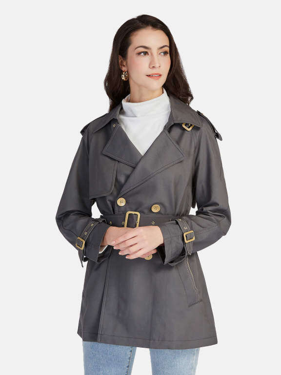 Women's Casual Plain Lapel Long Sleeve 3 Buttons Pockets Trench Coat With Belt 21025#, LIUHUA Clothing Online Wholesale Market, All Categories