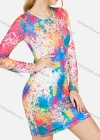Wholesale Women's Ink Splash Round Neck Long Sleeve Pullover Bodycon Pencil Mini Dress - Liuhuamall