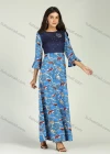 Wholesale Women's Chain & Feather Splicing Ruffle Sleeve Round Neck Pearl Decor A-Line Maxi Dress - Liuhuamall